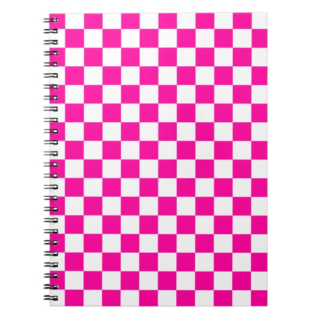 Chequered Neon Pink and White  Notebook (Front)