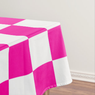 Chequered Neon Pink and White  Tablecloth