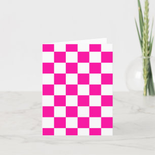 Chequered Neon Pink and White Thank You Card