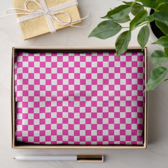 Chequered Neon Pink and White  Tissue Paper (Gift)