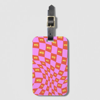 chequered neon pink orange yellow modern retro  luggage tag