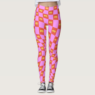 chequered neon pink orange yellow monogrammed  leggings