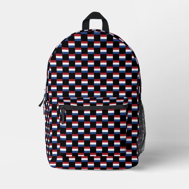 Chequered Netherlands Flag Pattern  Printed Backpack (Front)