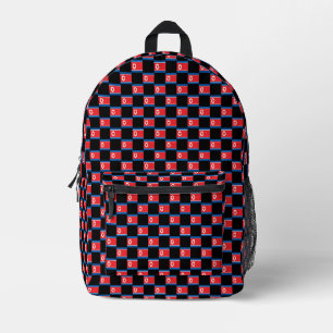 Chequered North Korea Flag Pattern  Printed Backpack