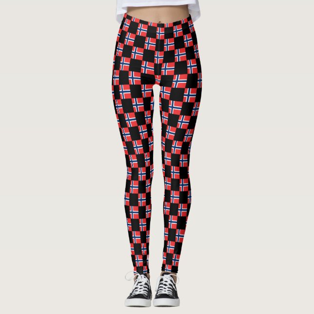 Chequered Norway Flag Pattern  Leggings (Front)