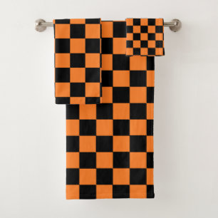 Chequered Orange and Black Bath Towel Set