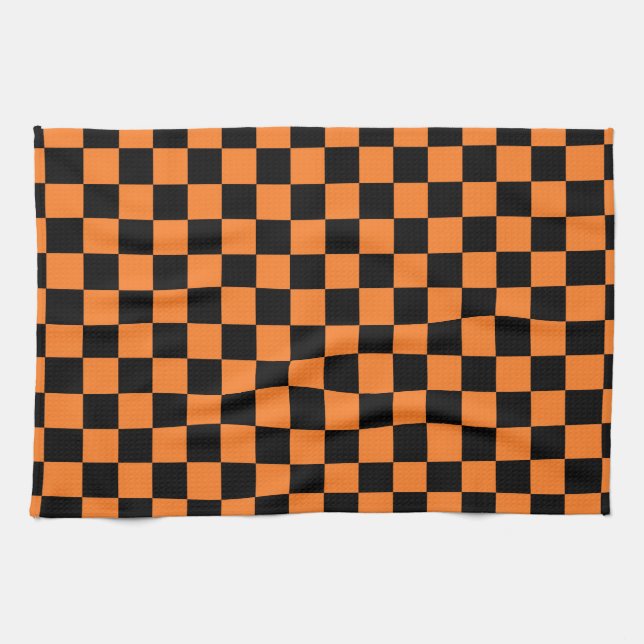 Chequered Orange and Black Kitchen Towel (Horizontal)