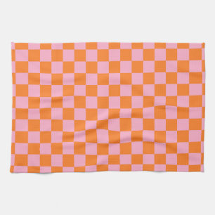 Chequered Orange and Pink Kitchen Towel