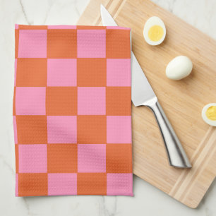 Chequered Orange and Pink Kitchen Towel