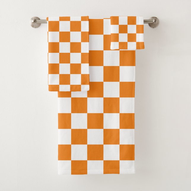 Chequered Orange and White  Bath Towel Set (Insitu)