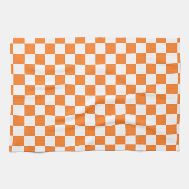 Chequered Orange and White Kitchen Towel (Horizontal)