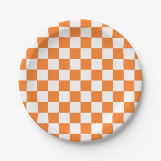 Chequered Orange and White Paper Plate