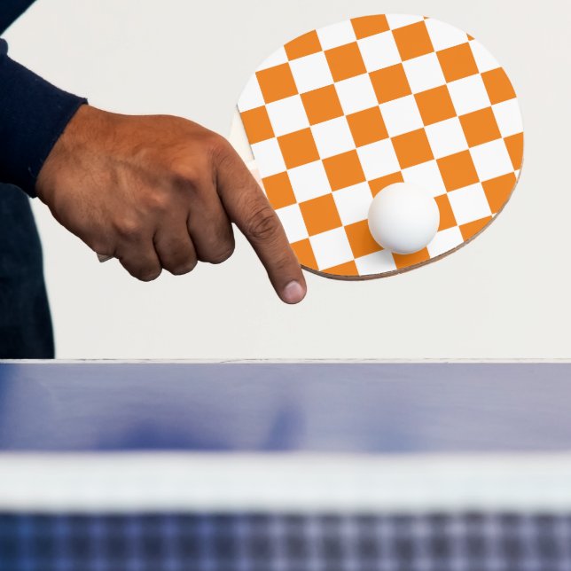 Chequered Orange and White  Ping Pong Paddle (Insitu)
