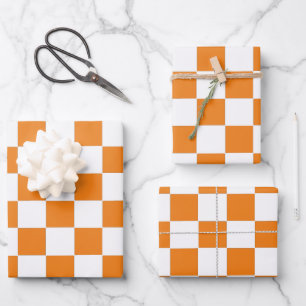 Chequered Orange and White Wrapping Paper Sheet