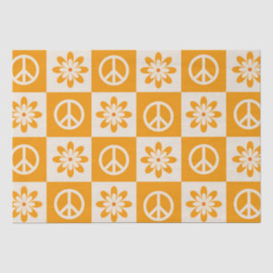 Chequered Orange Groovy Flowers and Peace Signs  Tissue Paper
