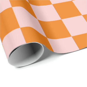 Chequered Orange Pink Wrapping Paper