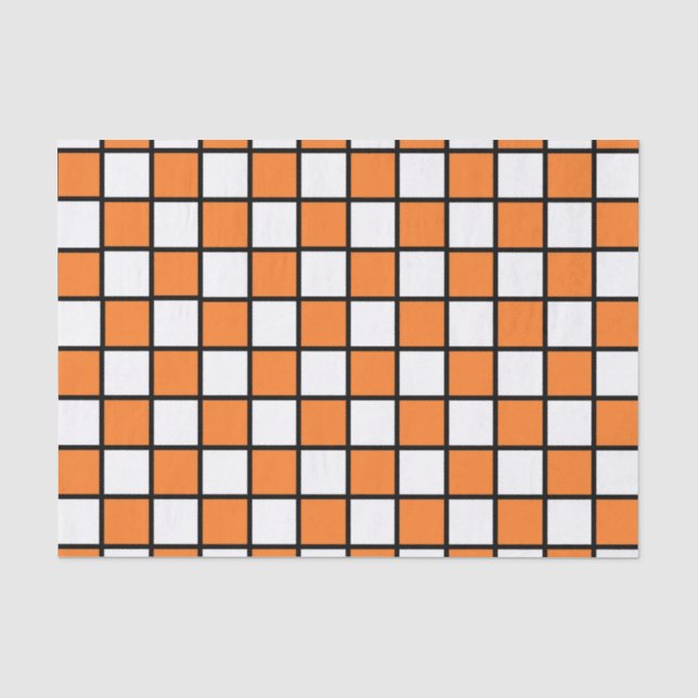 Chequered Outlined Orange and Black Tissue Paper (Front)