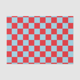 Chequered Pastel Blue and Red Tissue Paper