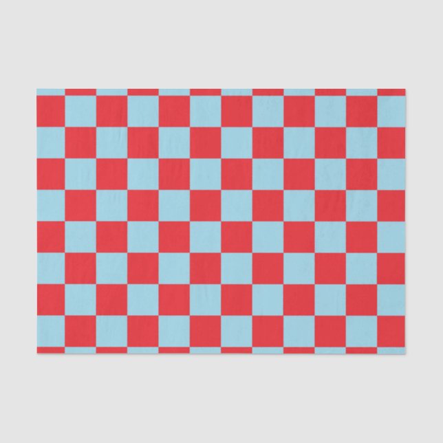 Chequered Pastel Blue and Red Tissue Paper (Front)