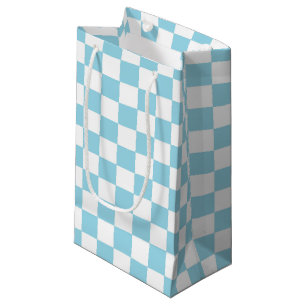 Chequered Pastel Blue and White Small Gift Bag