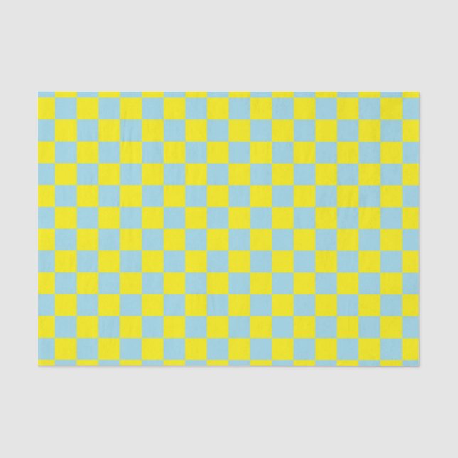 Chequered Pastel Blue and Yellow Tissue Paper (Front)