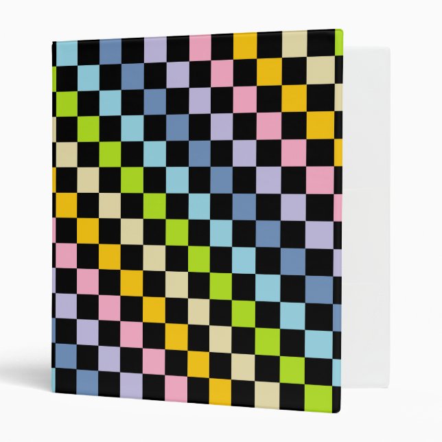 Chequered Pastel Rainbow Black Binder (Front/Inside)