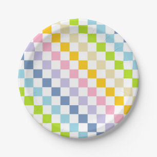 Chequered Pastel Rainbow Paper Plate