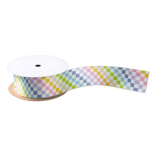 Chequered Pastel Rainbow Satin Ribbon