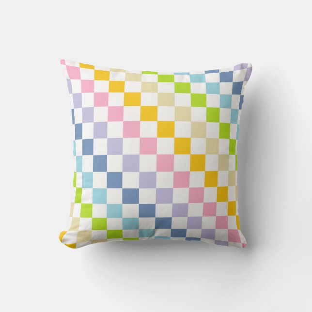 Chequered Pastel Rainbow Throw Pillow (Front)