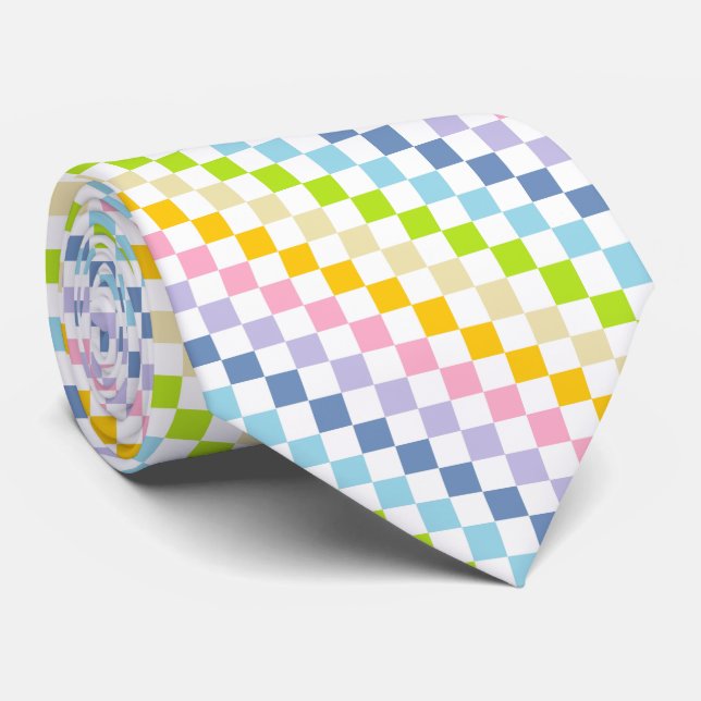 Chequered Pastel Rainbow Tie (Rolled)