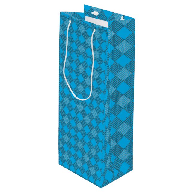 Chequered patches pattern 01 w Lblue BG Wine Gift Bag (Front Angled)