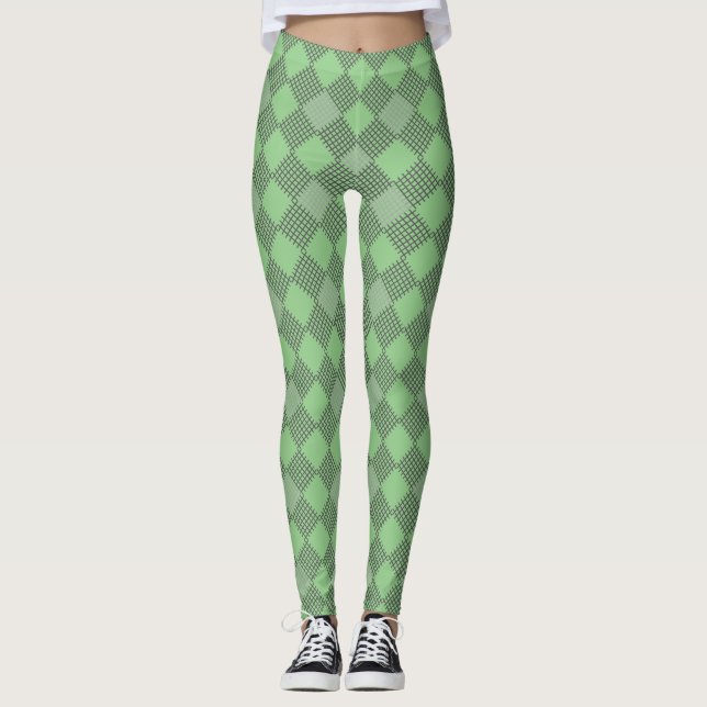 Chequered patches pattern 01 w LGreen BG Leggings (Front)