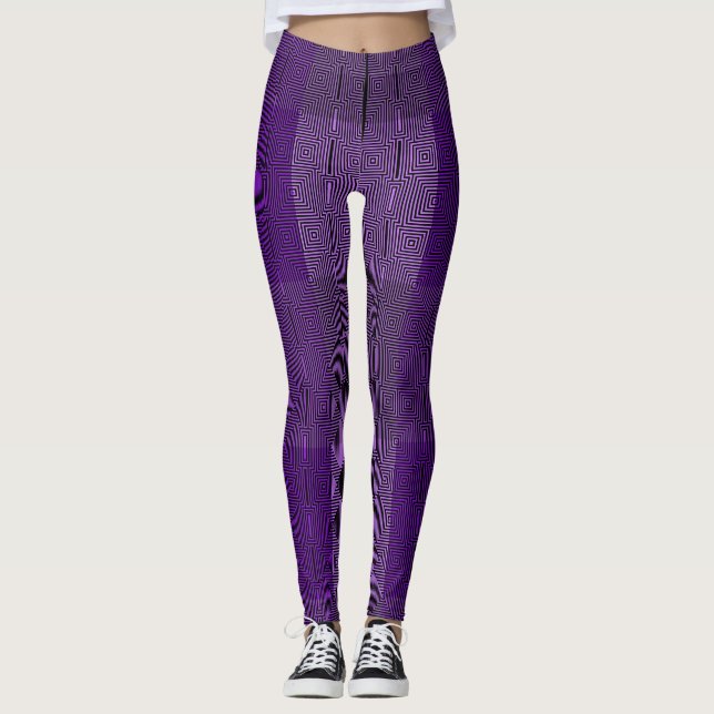 Chequered Pattern 02 Black Leggings (Front)