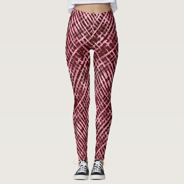Chequered Pattern -06P.Pink D Red BG Leggings (Front)