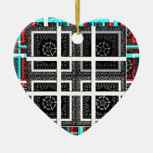 Chequered Pattern Art Print Ceramic Ornament (Front)