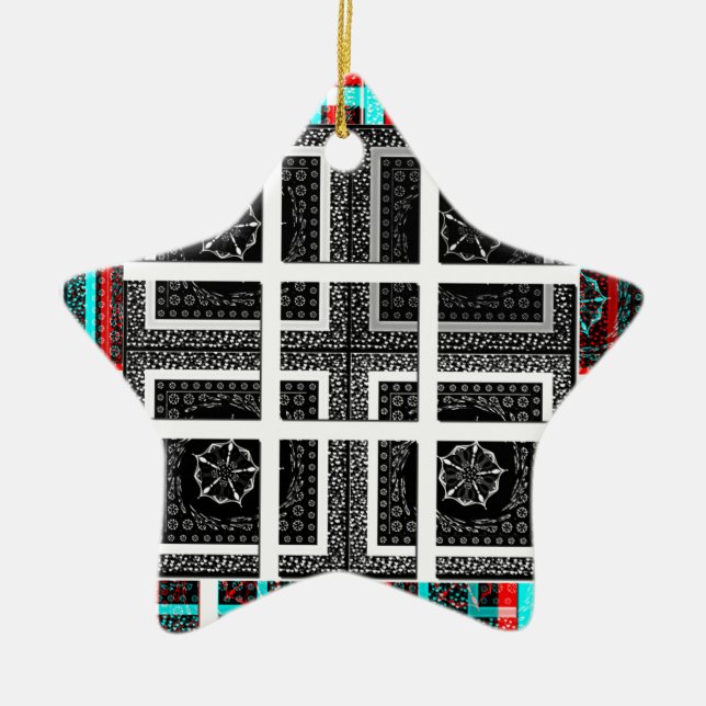 Chequered Pattern Art Print Ceramic Ornament (Front)