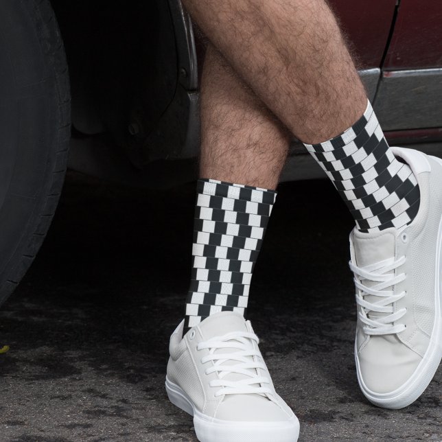 Chequered Pattern Black & White Fun Cool Illusion Socks (Creator Uploaded)