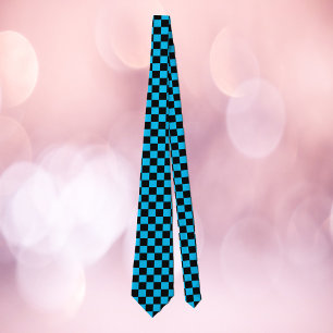 Chequered Pattern Blue and Black Tie