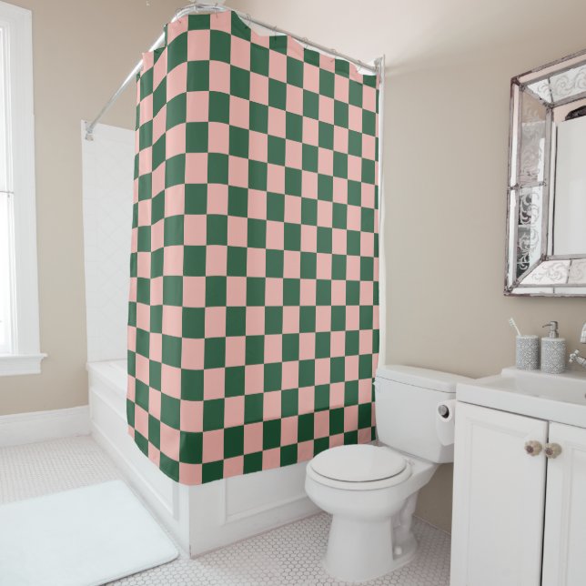 Chequered Pattern Blush Pink and Hunter Green (In Situ)