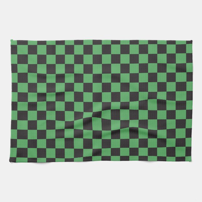 chequered pattern chequered squares chess green bl kitchen towel (Horizontal)