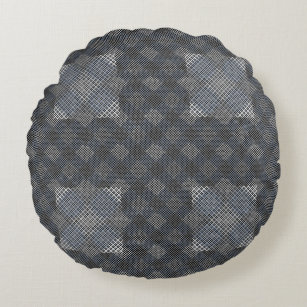 Chequered pattern diagonal 2tones.bx4x4 BLK BG Round Pillow