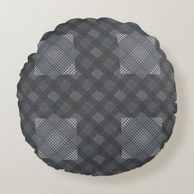 Chequered pattern diagonal 2tones.bx4x4 BLK BG Round Pillow (Front)