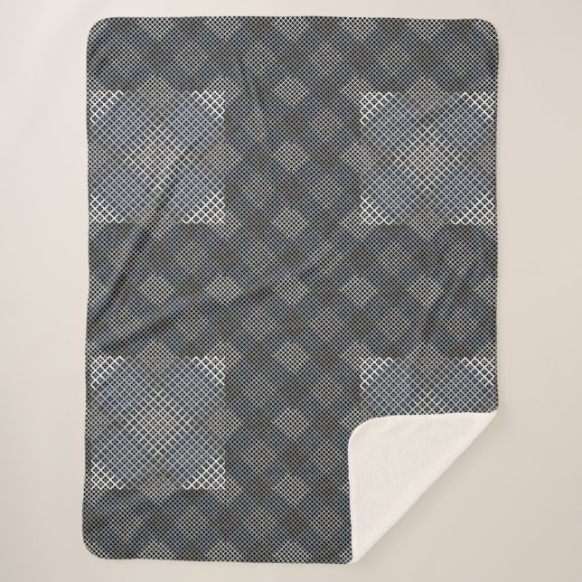 Chequered pattern diagonal 2tones.bx4x4 BLK BG Sherpa Blanket (Front)