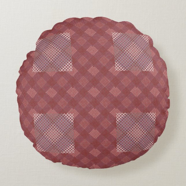 Chequered pattern diagonal 2tones.bx4x4 DRed BG Round Pillow (Front)