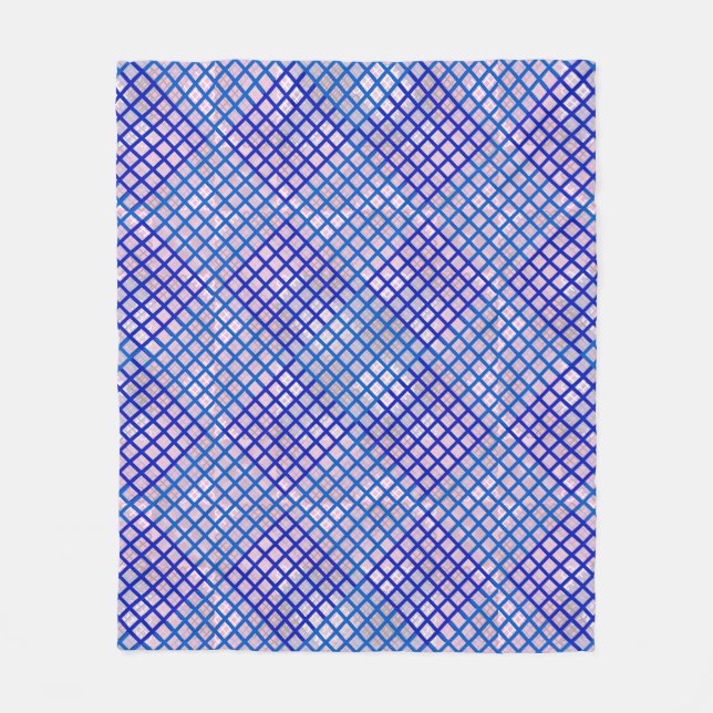 Chequered pattern diagonal Blue 02.w Lpink BG Fleece Blanket (Front)