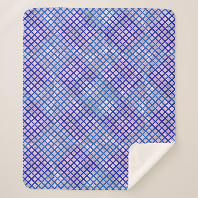 Chequered pattern diagonal Blue 02.w Lpink BG Sherpa Blanket (Front)