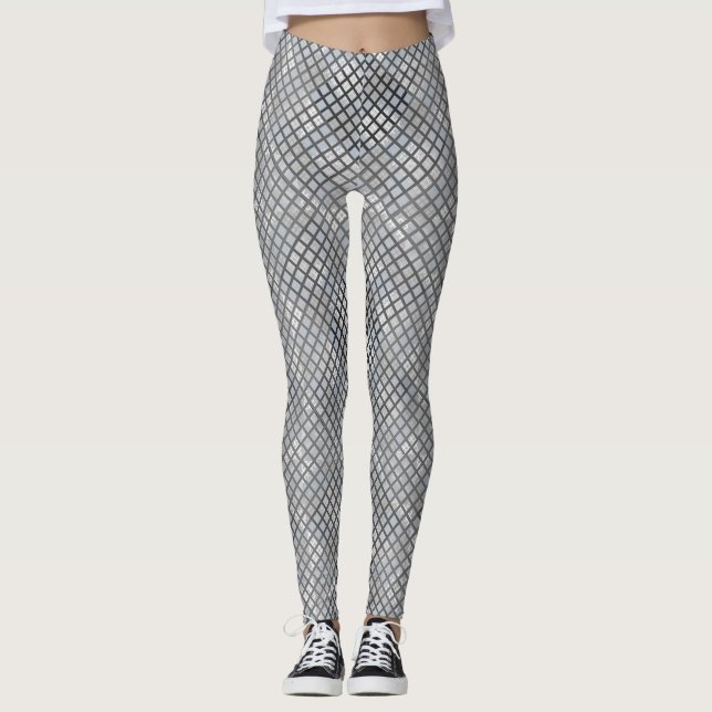 Chequered pattern diagonal grey 02.w Lgrey BG Leggings (Front)