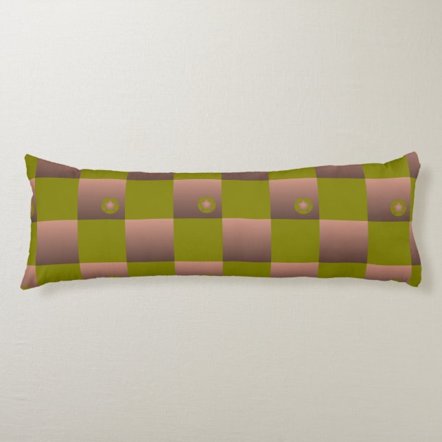 Chequered pattern in brown and olive green body pillow (Front)