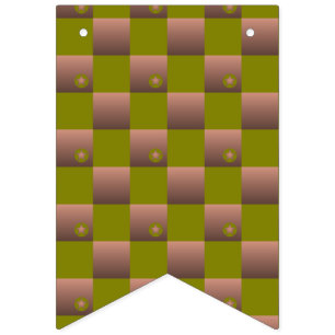 Chequered pattern in brown and olive green bunting flags