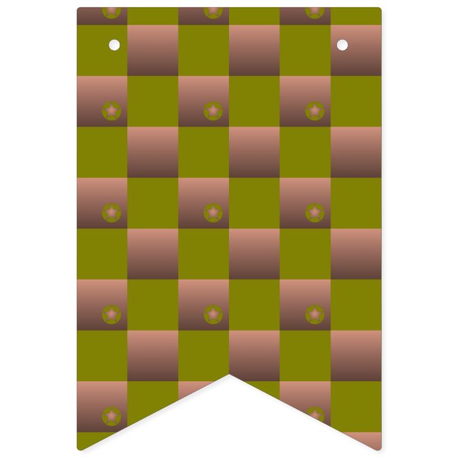 Chequered pattern in brown and olive green bunting flags (First Flag)